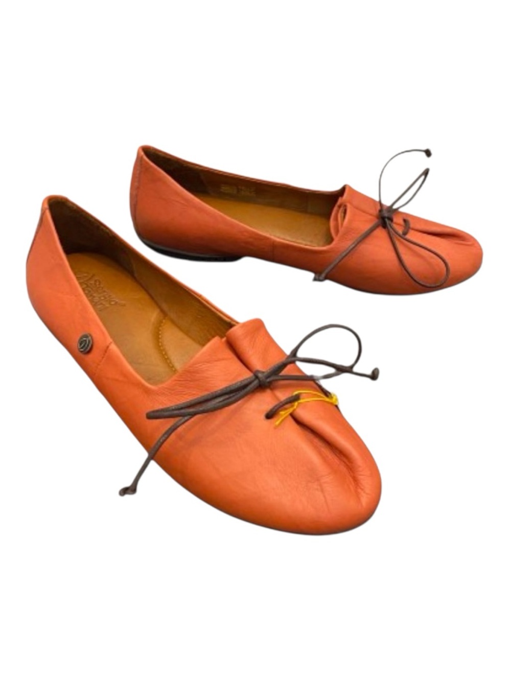 Sergio Tomani Tuka Orange Leather Bow-Accent Slip On Flats‎ Boho Size 10